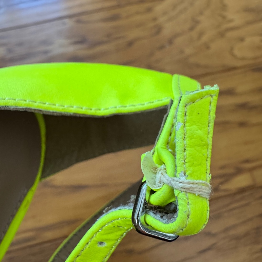 ZARA Neon Yellow T-Strap Block Heel Sandals 6.5 Lime Green Fluo Bright Party Pop - Picture 14 of 14